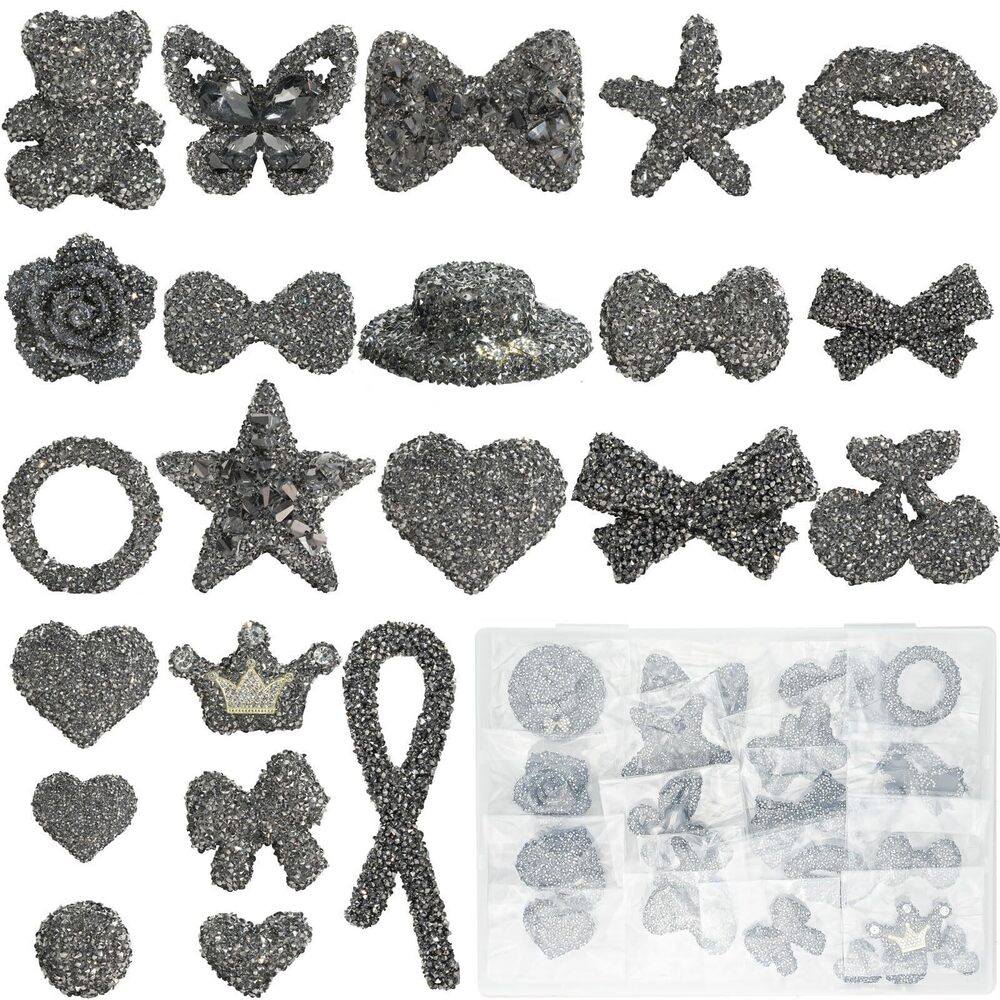 9405 22 Pcs Junk Case Charms – Big Black Bling Charms for Junk Cases, Resin